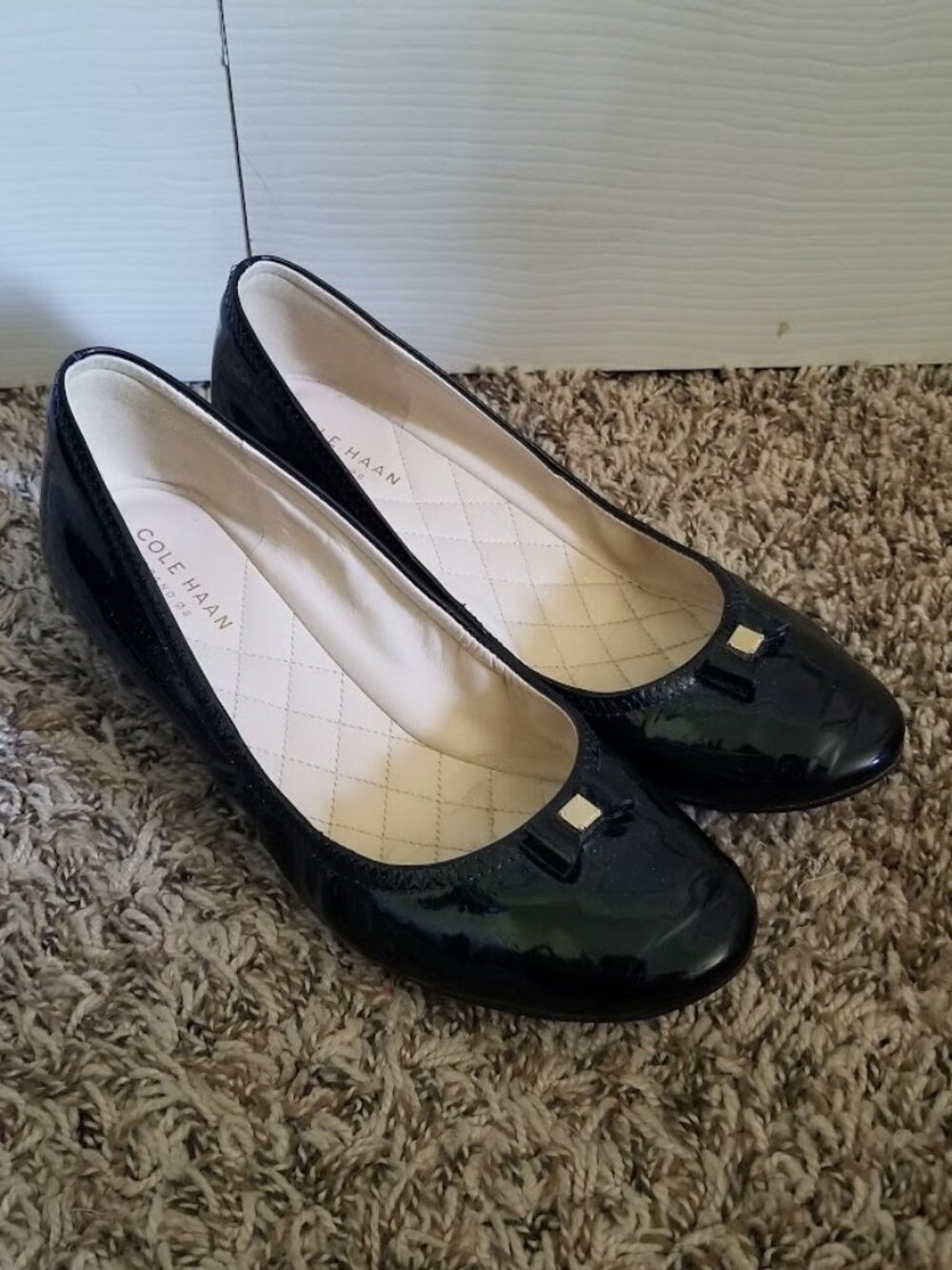 Cole Haan Women's Shoes 6.5 Black Gold Patent Leather Wedge Pumps Grand.OS